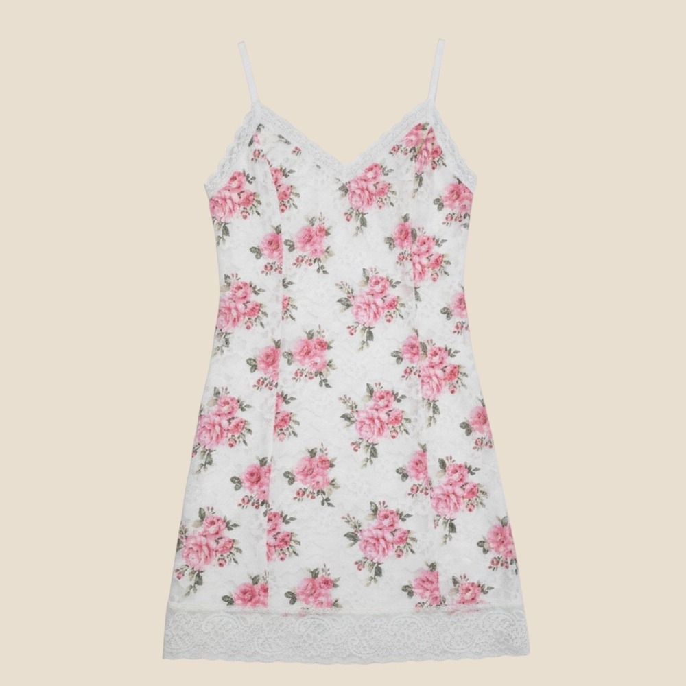 Forever 21 Floral Lace Mini Dress‎ Pink White Rose Coquette Cottagecore Small